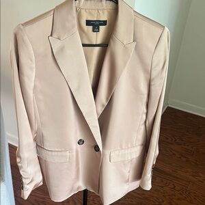 Ann Taylor Women's Silk Oversized Blazer in Light Tan